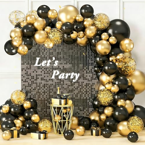 QIFU Black and Gold Balloon Arch Kit - 109pcs Balloon Arch Kit Black Gold | Balloons with Confetti Balloons for Men Boy Birthday Party Wedding Engagement Graduation Decorations Prom 2026 Hajj Mubarak