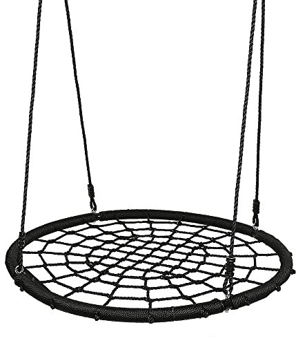 Columpio, columpio nido de acero EVA Tela, columpio nido de pájaro, malla de 100 cm, columpio para colgar niño, adulto, jardín exterior, regulable en altura, soporta 100 kg (Negro)