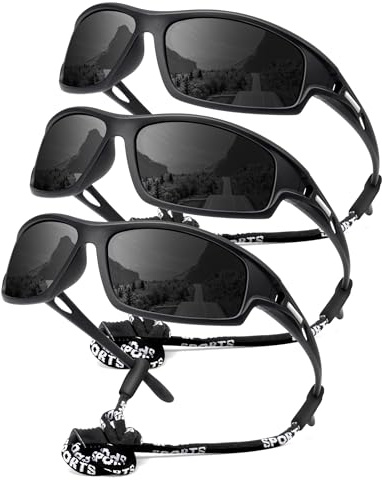 NSSIW polariserade solglasögon-för män kvinnor sport herr-solglasögon: vira runt solglasögon UV400 löpning fiske golf 3-pack, Svart+svart+svart, Medium