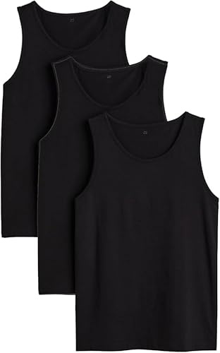 COSHAL® 3 Vest Men's Black Sleeveless Vest 100% Cotton Mens Tops Summer Tank Top for Gym Workout Men Tshirt Everyday Athletic Wear Running Undershirt Multipack Vest's Black XL