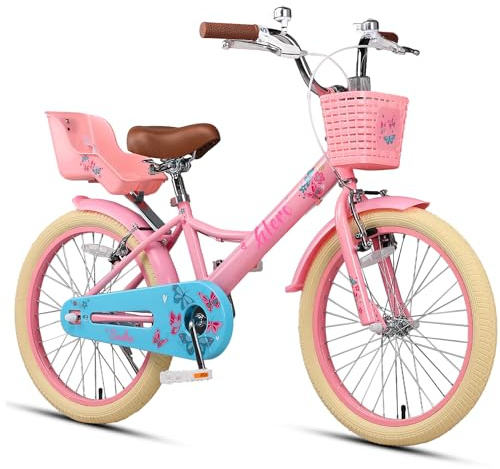Glerc Sasha Bicicleta para niños de 20 Pulgadas para niñas de 7, 8, 9, 10, 11 y 12 años, Estilo Retro Vintage, Bicicletas para niños con Asiento para muñeca y Soporte, Color Rosa