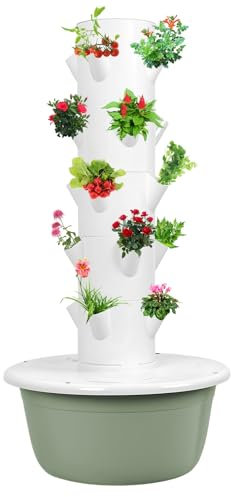 qorkhogr Kit sistema di coltivazione idroponica, torre di coltivazione idroponica con serbatoio, giardino di erbe aromatiche, kit da giardino verticale per ortaggi, 5/7 strati, 20/28 fori 5 strati