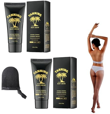 2 Stück Bräunungscreme,Solarium Bräunungsbeschleuniger,Selbstbräuner,mit Bräunungshandschuhen,Lang Anhaltende Wirkung,Geeignet für Strand,Outdoor (60 g)