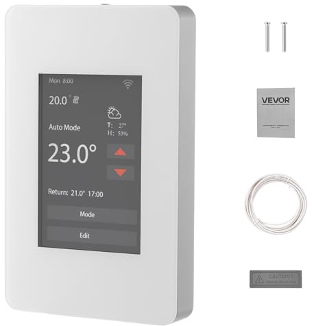 VEVOR 7-Day Programmable Thermostat Gray-White (Without WiFi) - for Radiant Underfloor Heating Cable & Heat Pump, GFCI & Sensitive Sensor, TFT Color Touch Display, Energy-Efficient
