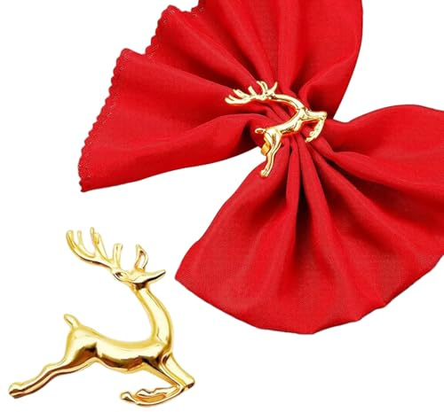 9 Pezzi Anelli Portatovaglioli Natalizi Oro, Porta Ferma Tovaglioli Natale con Cervo Renne Natalizia, Fermatovaglioli per Tovaglioli per Decorazione Tavola della Festa Natale