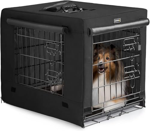 DONORO Dog Crates for Small Size Dogs Indoor Double Door Dog Kennels & Houses for Puppy and Cats, Collapsible Metal Contour Dog Cages (Black, 42.0 L x 28.0 W x 31.0 H)