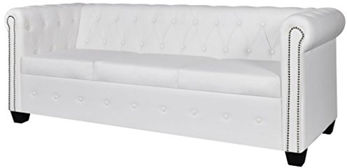 Festnight Divano da Soggiorno Chesterfield in Ecopelle/Pelle Artificiale con 3 posti (Bianco)