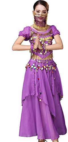 Astage Magdans Halloween kostym, topp, kjolar, slöja, armband, huvudbonader set