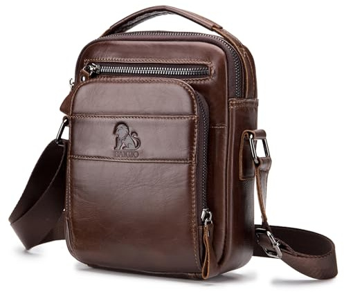 BAIGIO Genuine Leather Small Messenger Bag for Men Shoulder Bag for Ipad Crossbody Bag Men Handbag Satchel Travel Business