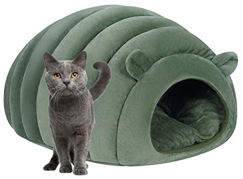 Lit Canapé pour Animaux de Compagnie Portable Douillet Caverne pour Chat Chien Doux Sac de Couchage d'animaux Grande Nid Housse Epaississant Confortable Grotte Chat Chien Semi-Couverte (Vert foncé)