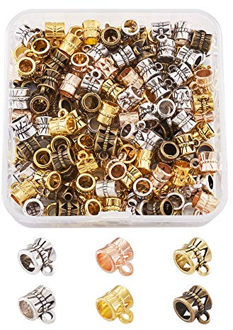 PandaHall 180pcs Alloy Hanger Links Bail Beads 6 Colors Column & Barrel Metal Spacers Beads for Bracelet Necklace DIY Jewelry Making