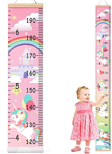 HIFOT Barntillväxtdiagram höjdmätningstabell, enhörning kanvas vägghängande linjaler för baby barn flickor sovrum dekor 190 cm x 19 cm
