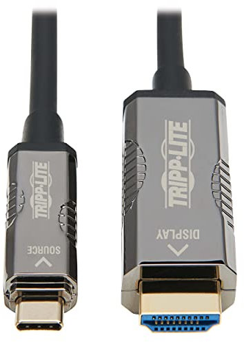 Eaton Tripp Lite USB-C to HDMI Fiber Active Optical Cable, 4K Video @ 60HZ (4:2:2), UHD, HDR, CL3 Rated, Black, 2.2 HDCP, 49 Feet / 15 Meters, 3-Year Warranty (U444F3-15M-H4K6)