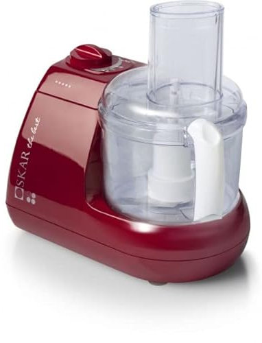OSKAR the best Pro Küchenmaschine mit leistungsstarken 600 Watt - Behälter, Stahlmesser, Rezeptbuch, 5 Raffeln, Saftpresse und Schwingscheibe - einfache Bedienung (Rot)