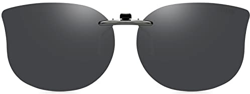CAXMAN Cat Eye Clip On Sunglasses for Women Polarized Lens Over Prescription Glasses Grey Compact Fit Non Flip Up Oversized 100% UV Protection