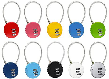 Kellegour 10 PCS Gepäckschloss,Zahlenschloss 3 Stellig,Kofferschloss Zahlenschloss,Vorhängeschloss Drahtseil,Mini Passwortschloss,für Schränke,Reise Tasche,Reisegepäck Koffer,Schließfächer(10Farben)