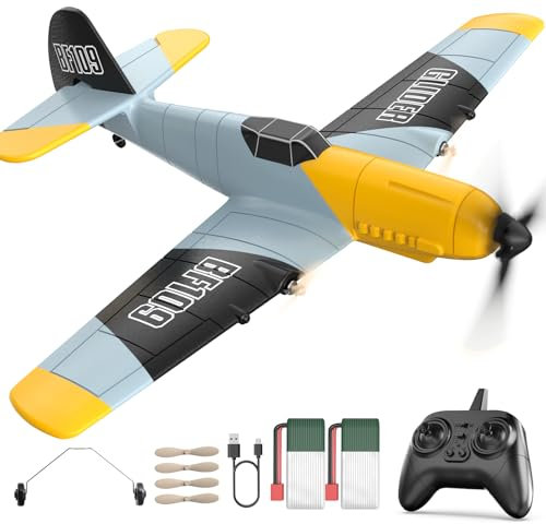 DEERC RC Plane 3 Channel BF-109 Remote Control Airplane Fighter Toys,2.4GHz 6-axis Gyro Stabilizer RTF Glider Aircraft Plane with 2 Batteries,Easy to Fly for Adults Kids Beginners Boys