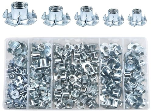151 Stück Einschlagmuttern Sortiment, Gewindeeinsatz T-Muttern Kit, Unverlierbare Blindverbindungsbolzen Befestigungen, für Holzmöbel, Klammern und Schränke (M4/M5/M6/M8/M10)