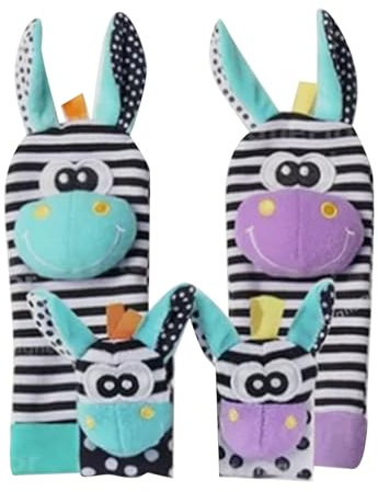 OKJHFD Hochets De Poignet Et Chaussettes De Recherche De Pieds pour Bébé, Chaussettes à Hochet en Forme d'animal Doux, Jouet De Développement De Sangle De Hochet De Bracelet(Baby Socks)