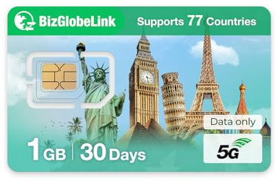 EIOTCLUB Carta SIM Prepagata per Viaggi Carta SIM Internazionale Supporta l'uso in 77+ Paesi Solo Dati Alta Velocità 5G, Nessun Contratto, Ricaricabile, Perfetto per Telefoni, Router e Tablet