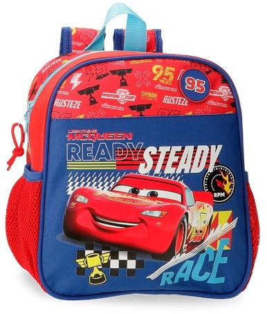 Joumma Disney Cars Lets Race Sac à dos d'école, fabriqué en polyester, poches et compartiments, bretelles larges et réglables., rouge, Sac à dos pour crèche