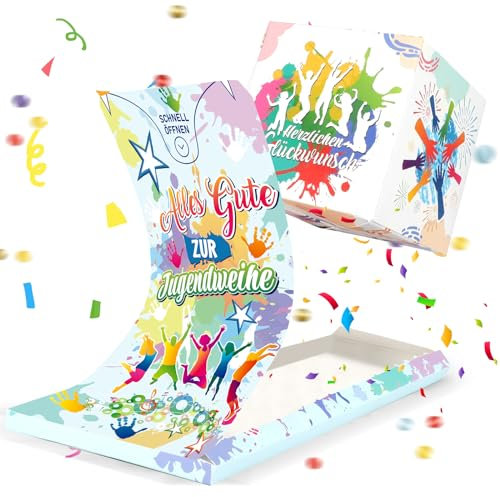 DPKOW Jugendweihe Karte, Alles Gute zur Jugendweihe Grußkarten mit Konfetti, Lustige Jugendweihe Explosionsbox überraschungsbox Jugendweihe Geschenke für Junge Mädchen Geldgeschenk Jugendweihe