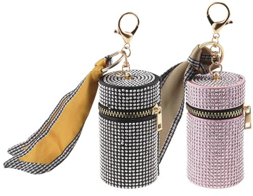 LT Easiyl Lot de 2 étuis en cuir pour rouge à lèvres avec porte-clés, portefeuille, parfum, vernis à ongles, rouge à lèvres, noir, rose, Noir et rose., 9.7×5.5cm