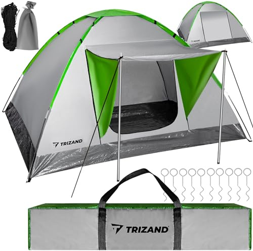 TRIZAND Campingzelt Montana mit Vordach 4 Personen Wasserdicht Moskitonetz Familienzelt Gruppenzelt 23481