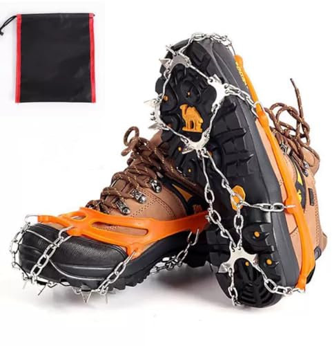Crampón Antideslizante para Zapatos, Tala Antideslizante para Zapatos, Clavos de 10 Dientes con Acero al manganeso, Clavos de Senderismo con Funda (Naranja)