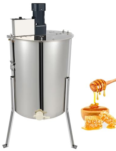 Extractor de miel eléctrico de acero inoxidable, extractor de miel con tapa para 4 marcos de panal, 140 W, diámetro de 485 mm, centrifugadora tangencial ajustable, accesorios para apicultura y