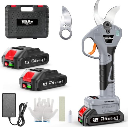 Taskstar 40mm Akku Astschere – Elektrische Astschere mit SK5 Klinge, 4 Schnittmodi, 2×2.0Ah Akku, Brushless Motor, für Obstbäume, Sträucher & Gartenarbeiten