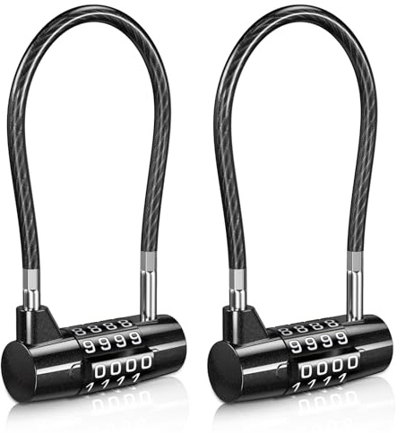 ORIA Candado de Combinación de 4 Dígitos, 2 Piezas Candado de Seguridad de 6,8 Pulgadas de Largo, Candado con Número de Cable de Acero Reiniciable para Escuela, Equipaje, Cerca, Gimnasio