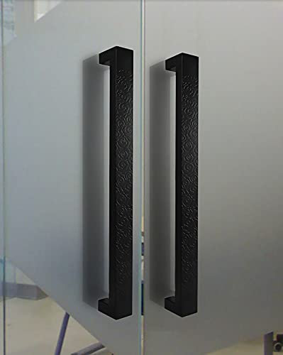 Stilvolle schwarze Edelstahl-Haustürgriffe mit Riegel, gemusterte Türgriffe für Holz-, Glas- oder Aluminiumtüren, 42,5 cm Größe