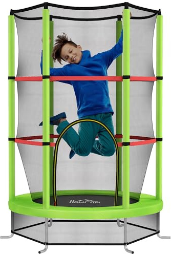 HOMCOM Tappeto Elastico per Bambini 3-6 Anni Ø140x190 cm, Verde e Nero