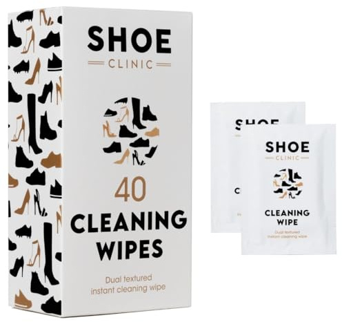 Shoe Clinic Shoe Cleaning Wipes | Pack of 40 | Cleaner for Shoes, Boots & Trainer Footwear | Wipe Clean Leather, Fabric & Canvas | Easy Quick Use For Portable & Travel Friendly Cleaning
