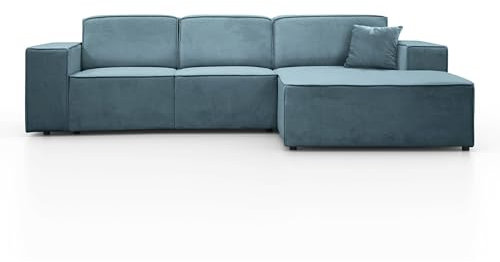 BEAUTY SOFA Pedro Ecksofa, Breite 267 cm, L Rechts, Velo 630, Blau, Minimalistisches Design, Freistehend, Hochwertige Polsterung