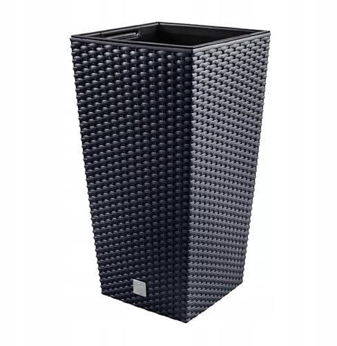 Decorative Tall Rattan-Style Planter with Removable Insert, Black Garden Pot for Indoor and Outdoor Use 20x20x37.6 cm