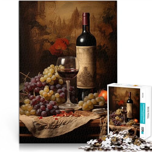1000-teiliges Puzzle für Erwachsene Spiele Spielzeug Geschenk Wein und Trauben Stillleben Geburtstagsgeschenk, Geschenke38x26cm