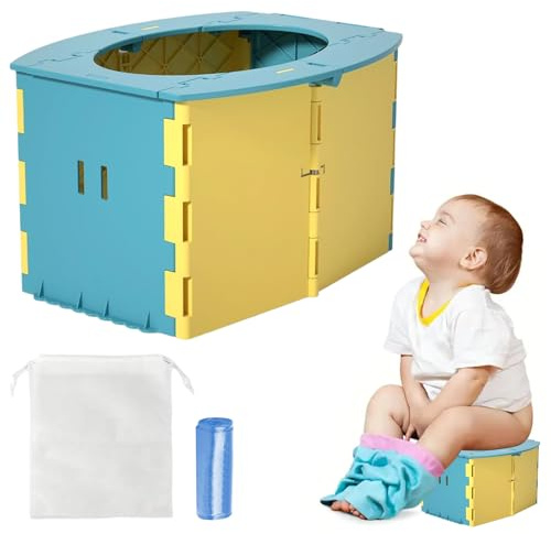 Pieghevole WC per Bambini,Sedile Portatile Vasetto per Bambini,Sedile WC Pieghevole per Bambini,Toilette Pieghevole per Bambini,Vasino Portatile per Bambini da Viaggio,Giallo blu
