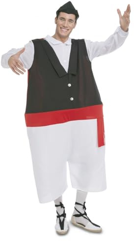 My Other Me - Disfraz Huertano Gordito Hombre, talla M-L. Incluye mono blanco con aro y chaleco negro, cinturón rojo y sombrero. ¡Ideal para fiestas tradicionales!