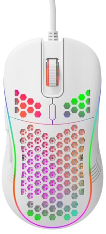 D-101 – Gaming Mouse with USB Cable, DPI Adjustable up to 7200, Optical Gaming Mouse, Ergonomic, LED with 6 Buttons and RGB Lighting for PC, Laptop, Computer – Gaming Mouse (White)