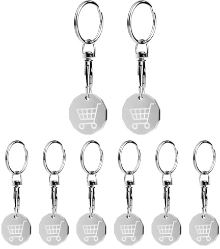 Zenfony 8Pcs Shopping Trolley Token, UK Pound Trolley Coin Keyring, Durable Metal Supermarket Cart Coins, Shopping Cart Tokens Keyring with Pound Replacement, Portable Coins for UK Shopping Trolleys