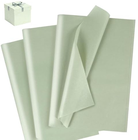 Zyiphor 100 Feuilles Papier de Soie Vert Sauge Uni, Papier de Soie Emballage 50x35 cm - Papier d’Emballage Cadeau pour DIY, Décoration, Mariage, Anniversaire et Fêtes.