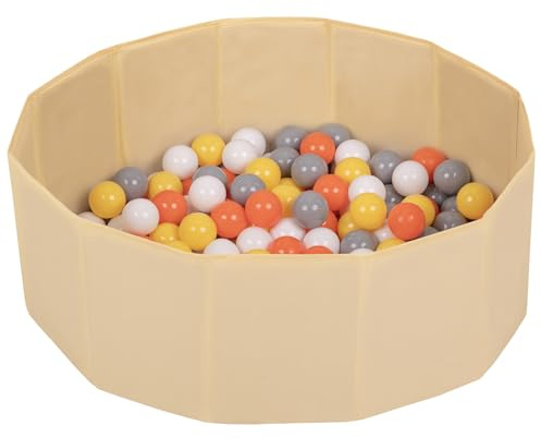 Petsona Piscina Pieghevole per Cani con Palline, Vasca da Bagno Asciutta per Animali, Rivestimento Sfoderabile E Lavabile, Beige Chiaro: Giallo/Bianco/Grigio/Arancione