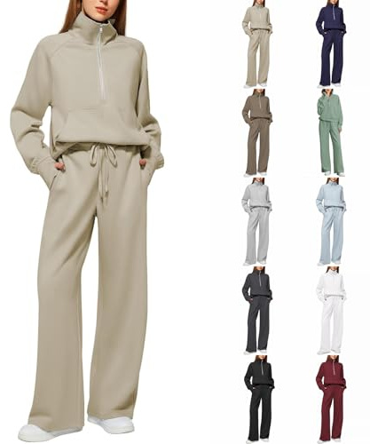 Generisch Survêtement 2 pièces pour femme - En velours chaud - Pour l'hiver - Col montant - Pour la maison - Pull - Tenue de loisirs