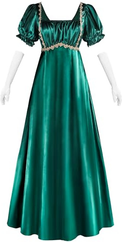 Fiamll Regency Robe Empire pour femme Robe de bal victorienne 19ème siècle Robe de cocktail avec gants