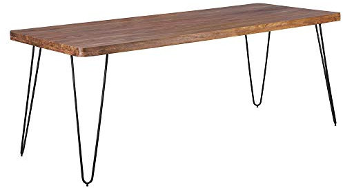 FineBuy Massiver Esstisch Harlem Sheesham Massiv Holz, Esszimmertisch Massivholz mit Design Metall Beinen, Holztisch Tisch Esszimmer, Küchentisch