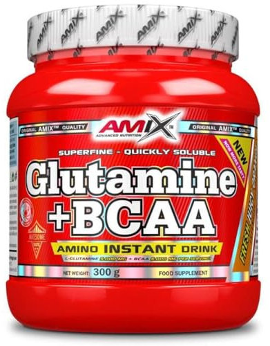AMIX BCAA Glutamina - Réduit le Catabolisme Musculaire et Facilite la Récupération Post-formation - Idéale pour les Athlètes - Mangue - 300 gr