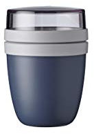 Mepal Müslibecher to go, Klein, praktischer Joghurtbecher to go - Unterteilung für Joghurt & Müsli - Geeignet für Gefrierschrank, Mikrowelle & Spülmaschine - 300 ml + 120 ml - Nordic Denim