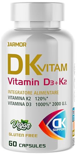 Vitamina D3 K2 60 Capsule - 2000 UI D3 + 90 mcg K2 Vegan, Gluten Free - Integratore Vitamina D per Ossa e Immunità, Made in Italy
